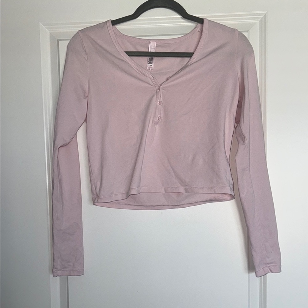 Skims Cropped Women's Pink Long Sleeve Top